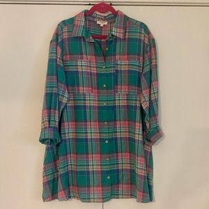 Pleated flannel shirt dress